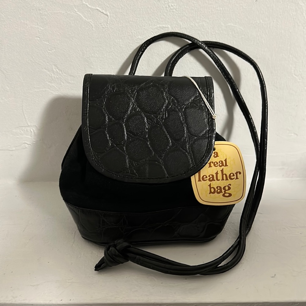 Barganza black suede drawstring bucket bag